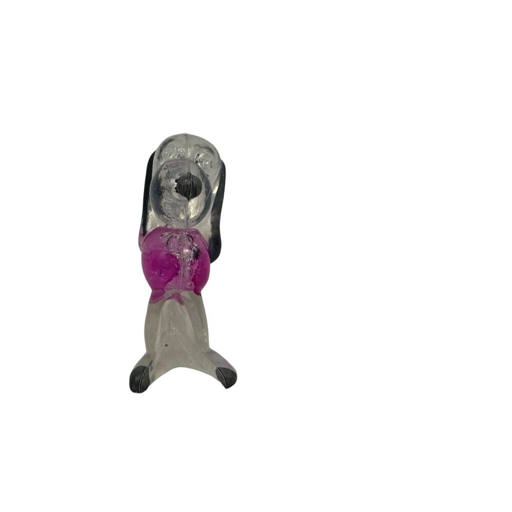 Vintage Clear Glass Dog Figurine Pink Accents Handmade Hong Kong Collectible
